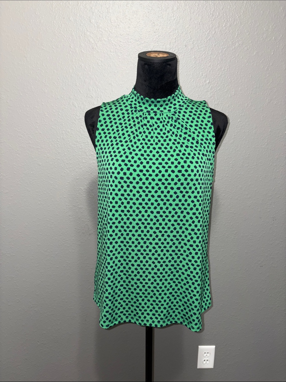 Banana Republic Teal Green Blouse with Navy Spot Print